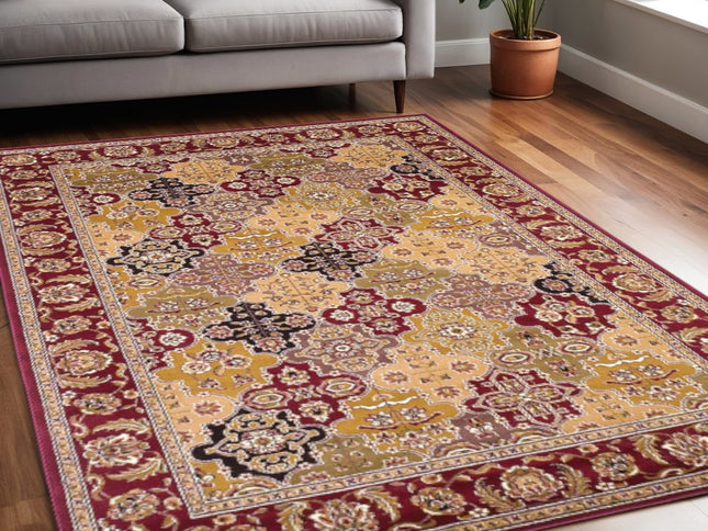 5' X 8' Red Orange And Black Quatrefoil Area Rug