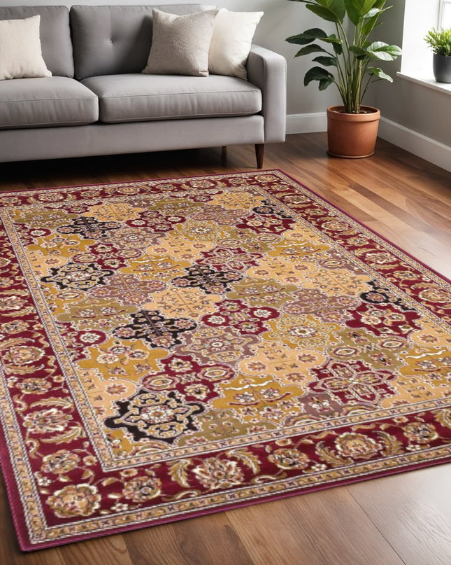 5' X 8' Red Orange And Black Quatrefoil Area Rug