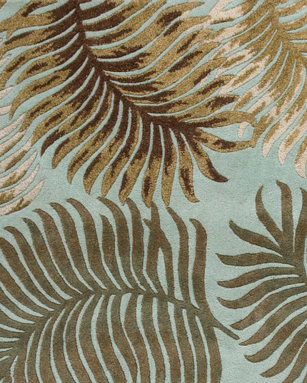 8' X 10' Aqua And Brown Wool Botanical Leaves Hand Tufted Area Rug