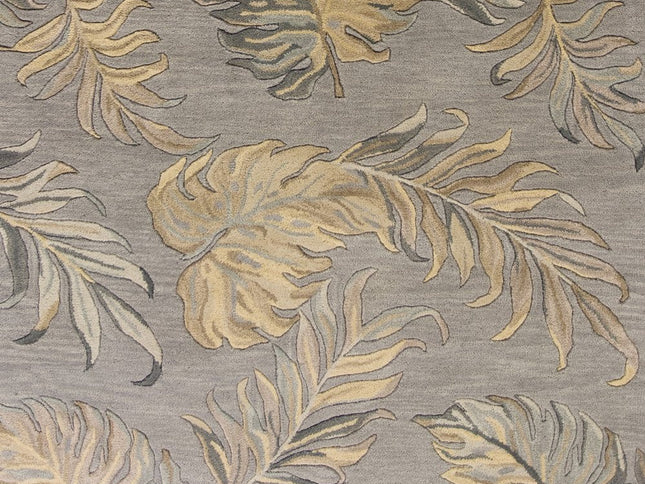 3' X 5' Gray And Taupe Wool Botanical Leaves Hand Tufted Area Rug