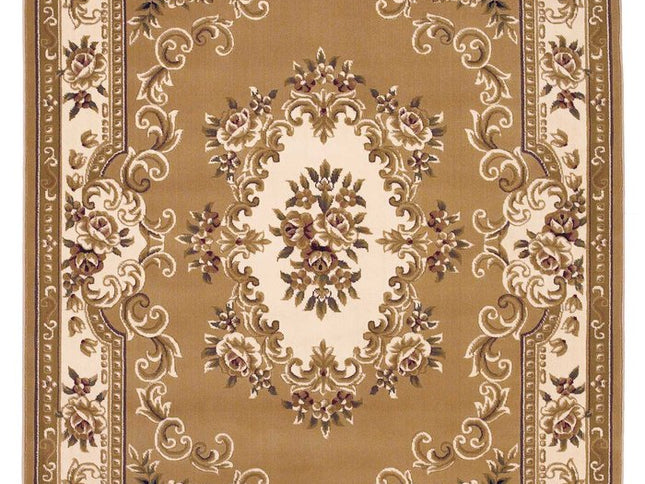5' X 8' Beige Ivory And Brown Floral Medallion Area Rug