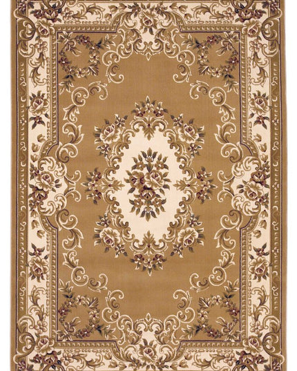 5' X 8' Beige Ivory And Brown Floral Medallion Area Rug
