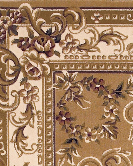 5' X 8' Beige Ivory And Brown Floral Medallion Area Rug