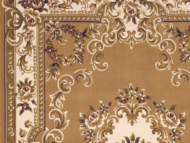 5' X 8' Beige Ivory And Brown Floral Medallion Area Rug