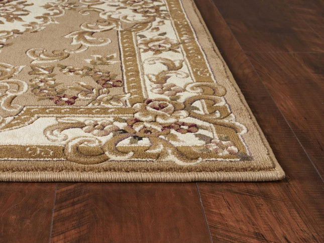 5' X 8' Beige Ivory And Brown Floral Medallion Area Rug