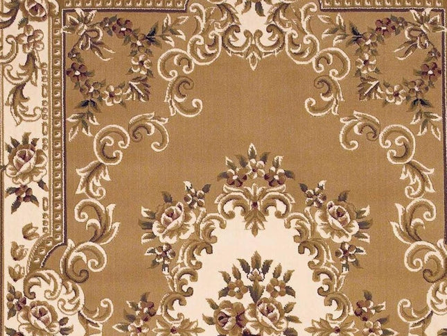 5' X 8' Beige Ivory And Brown Floral Medallion Area Rug