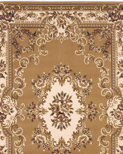 5' X 8' Beige Ivory And Brown Floral Medallion Area Rug