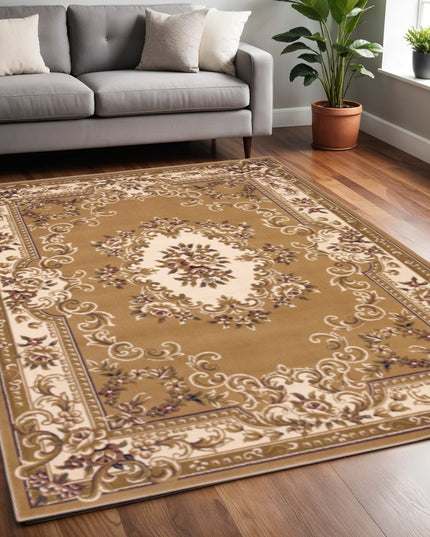 5' X 8' Plum And Ivory Floral Medallion Area Rug