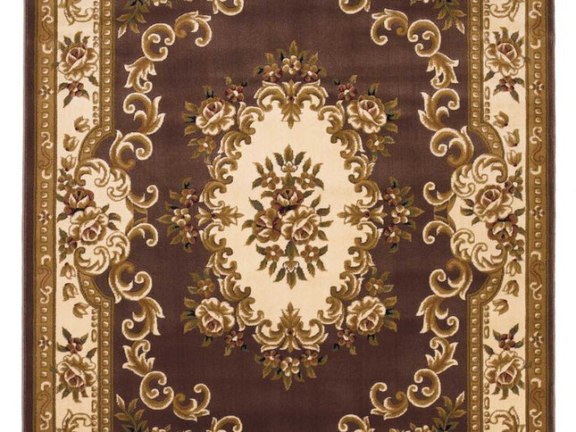 5' X 8' Beige Ivory And Brown Floral Medallion Area Rug