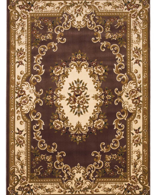5' X 8' Beige Ivory And Brown Floral Medallion Area Rug