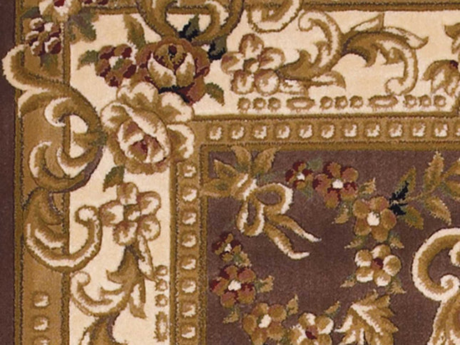 5' X 8' Beige Ivory And Brown Floral Medallion Area Rug