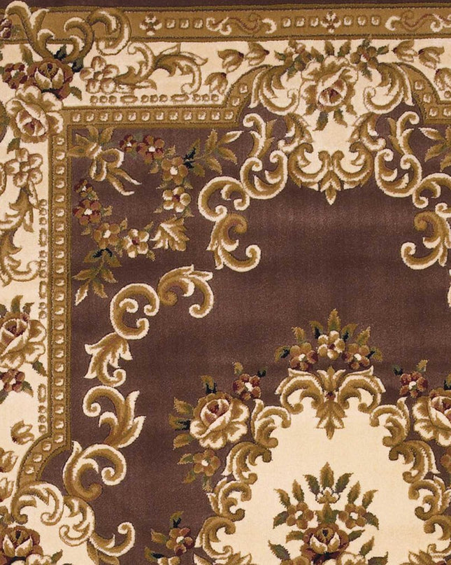 5' X 8' Beige Ivory And Brown Floral Medallion Area Rug