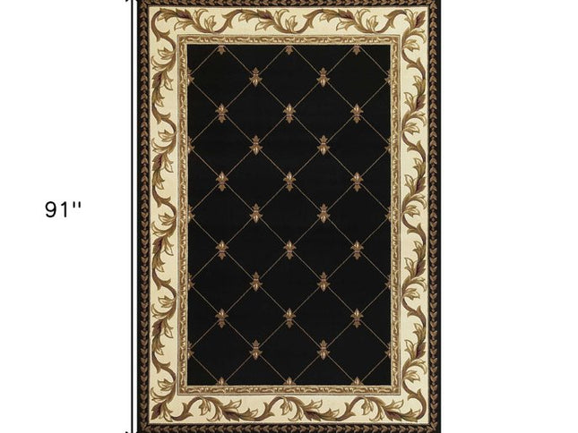 5' X 8' Brown Black And Ivory Floral Vines Area Rug