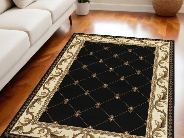 5' X 8' Brown Black And Ivory Floral Vines Area Rug