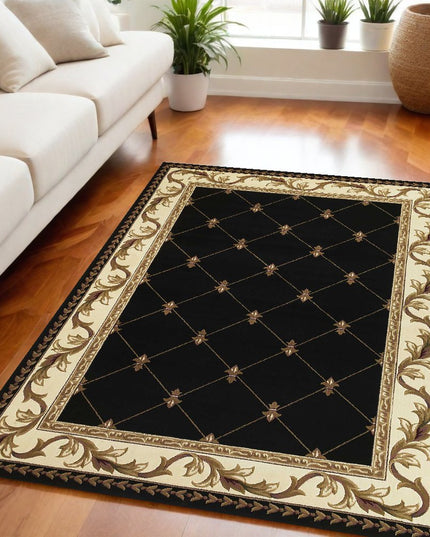 5' X 8' Brown Black And Ivory Floral Vines Area Rug