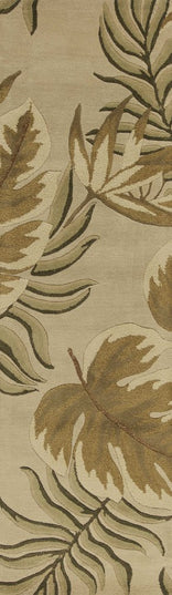 8' X 11' Sand And Beige Wool Botanical Leaves Hand Tufted Area Rug