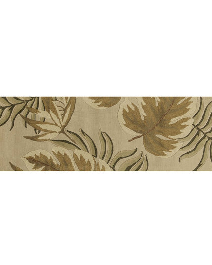 8' X 11' Sand And Beige Wool Botanical Leaves Hand Tufted Area Rug