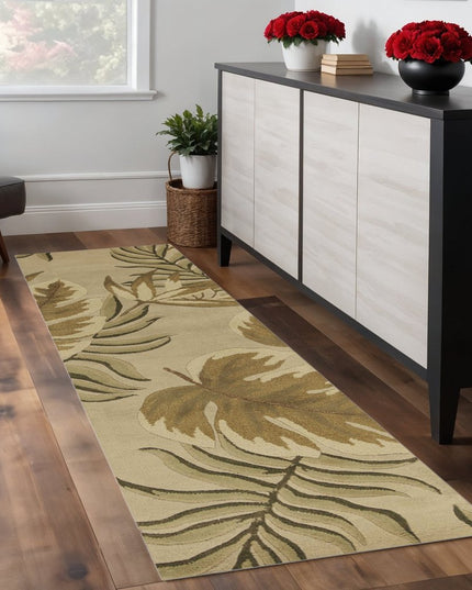 8' X 11' Sand And Beige Wool Botanical Leaves Hand Tufted Area Rug
