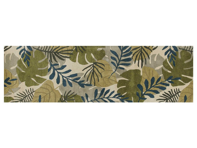 8' X 11' Ivory Green And Blue Wool Botanical Leaves Hand Tufted Area Rug