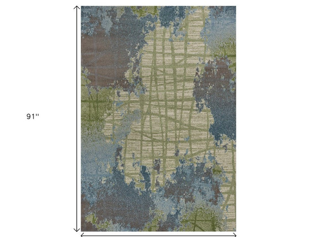 8' X 11' Green Blue Machine Woven Abstract Indoor Area Rug