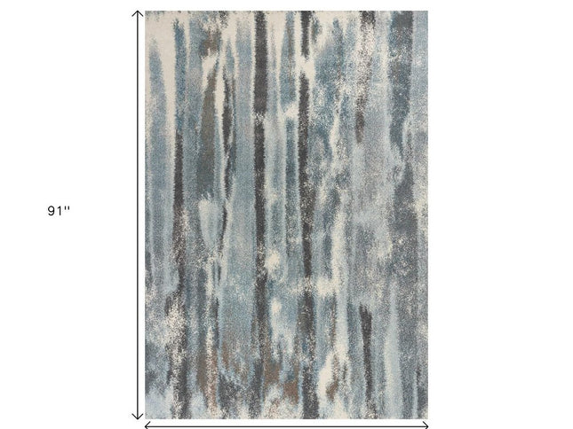 7' X 10' Teal Blue And White Abstract Distressed Area Rug