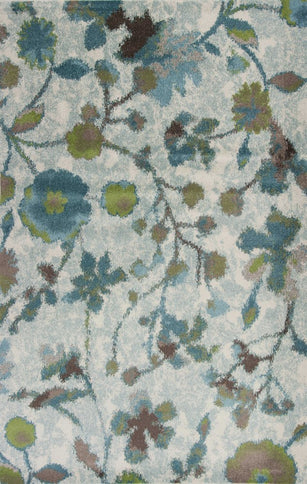 5' X 8' Teal Blue Green And White Floral Vines Area Rug