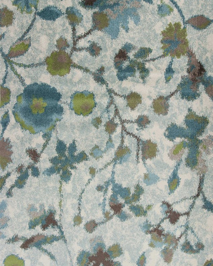 5' X 8' Teal Blue Green And White Floral Vines Area Rug
