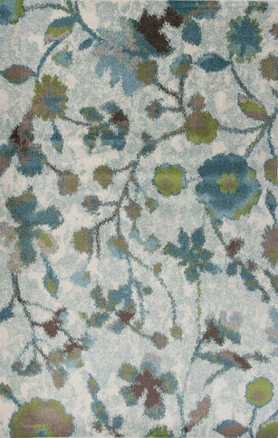 5' X 8' Teal Blue Green And White Floral Vines Area Rug