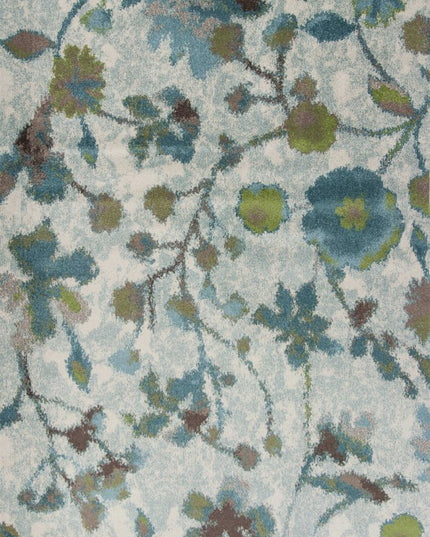 5' X 8' Teal Blue Green And White Floral Vines Area Rug