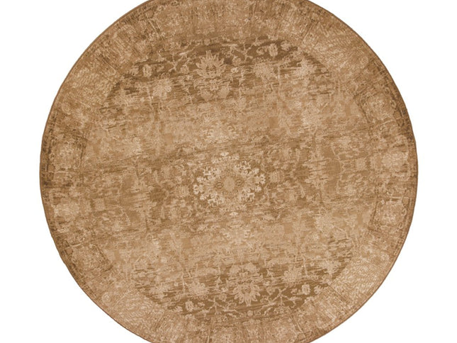 8' Beige And Tan Floral Medallion Distressed Round Rug