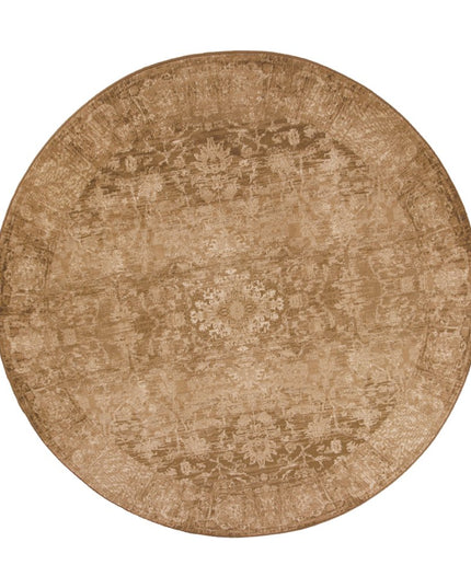 8' Beige And Tan Floral Medallion Distressed Round Rug
