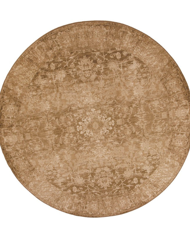 8' Beige And Tan Floral Medallion Distressed Round Rug