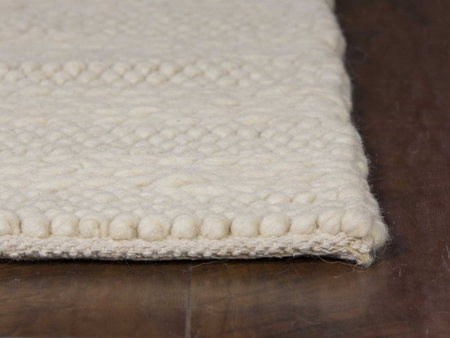 9' X 13' Ivory And White Wool Striped Hand Woven Area Rug