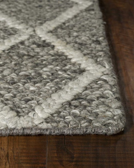8' X 10' Dark Gray And Ivory New Zealand Lambs Wool Diamond Hand Woven Area Rug