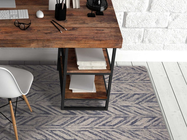 8' X 10' Blue And Beige Wool Chevron Hand Tufted Area Rug