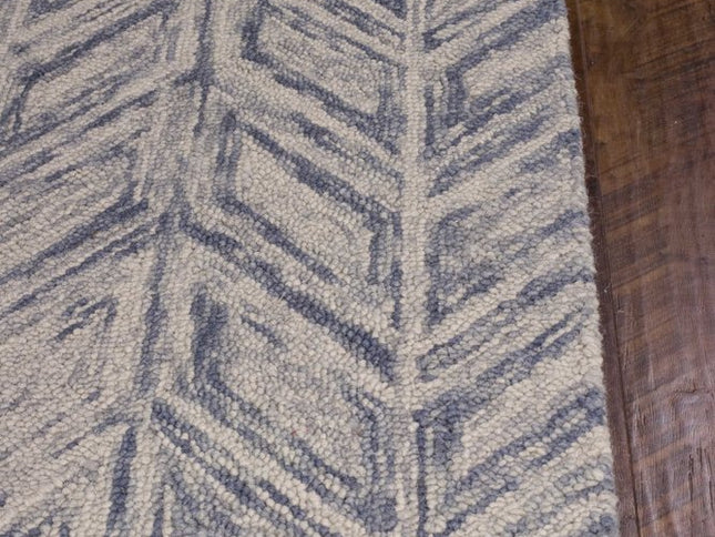8' X 10' Blue And Beige Wool Chevron Hand Tufted Area Rug