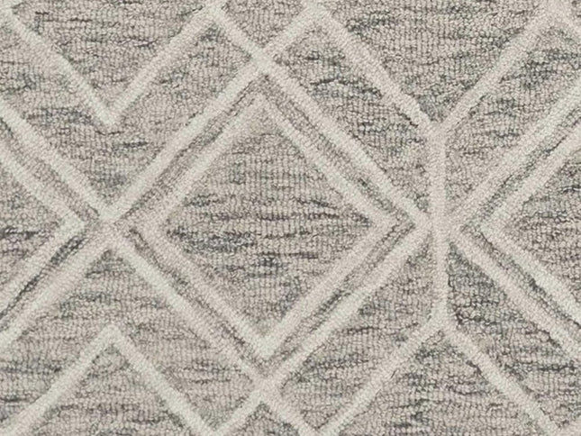 5' X 7' Sand Beige And Ivory Wool Geometric Hand Hooked Area Rug