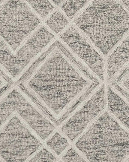 5' X 7' Sand Beige And Ivory Wool Geometric Hand Hooked Area Rug