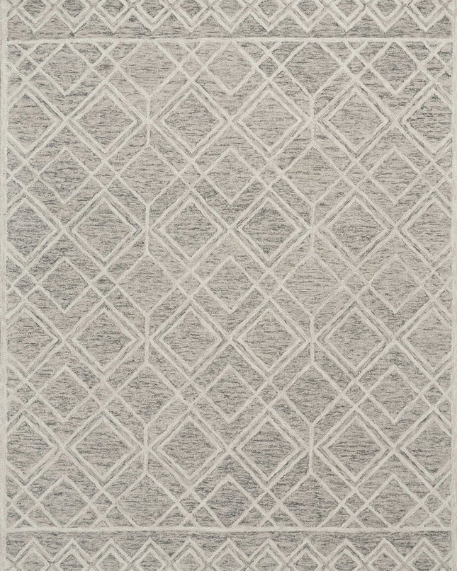 5' X 7' Sand Beige And Ivory Wool Geometric Hand Hooked Area Rug
