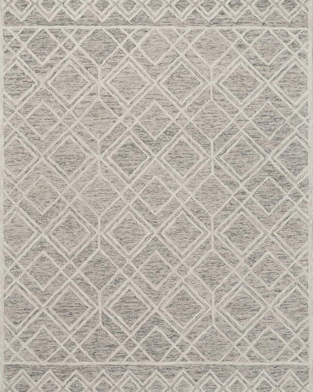 5' X 7' Sand Beige And Ivory Wool Geometric Hand Hooked Area Rug