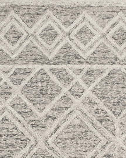 5' X 7' Sand Beige And Ivory Wool Geometric Hand Hooked Area Rug