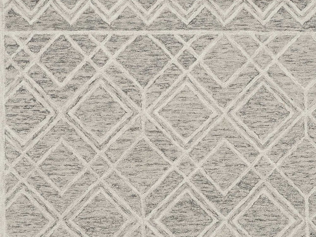 5' X 7' Sand Beige And Ivory Wool Geometric Hand Hooked Area Rug