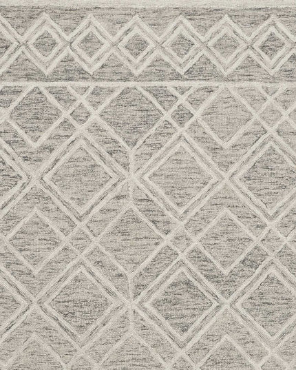 5' X 7' Sand Beige And Ivory Wool Geometric Hand Hooked Area Rug