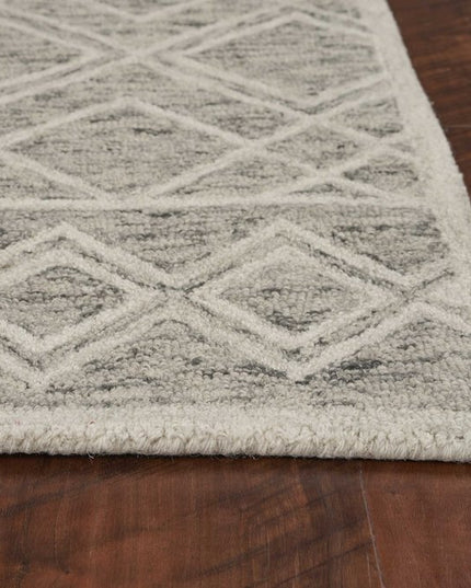 5' X 7' Sand Beige And Ivory Wool Geometric Hand Hooked Area Rug