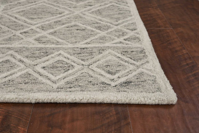 5' X 7' Sand Beige And Ivory Wool Geometric Hand Hooked Area Rug