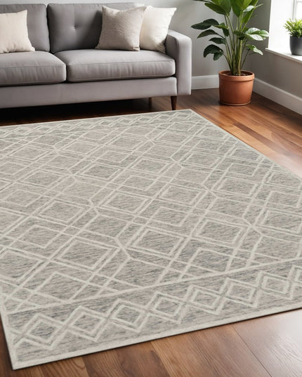 5' X 7' Sand Beige And Ivory Wool Geometric Hand Hooked Area Rug