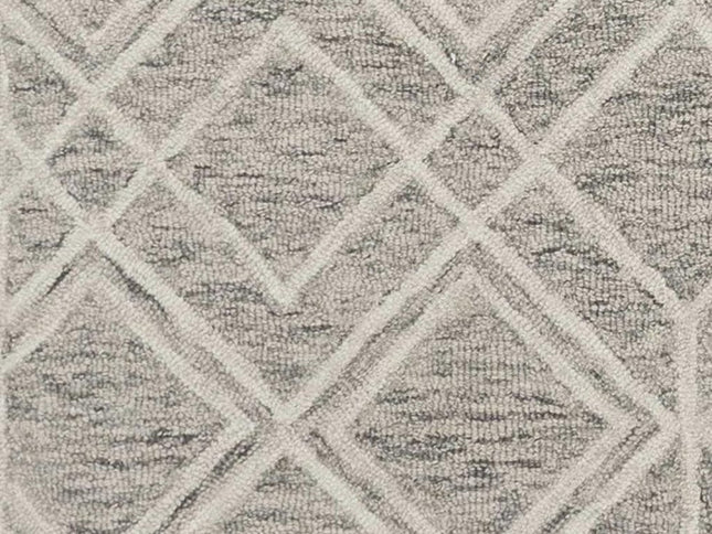 5' X 7' Sand Beige And Ivory Wool Geometric Hand Hooked Area Rug