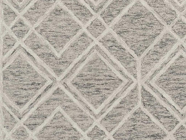 5' X 7' Sand Beige And Ivory Wool Geometric Hand Hooked Area Rug