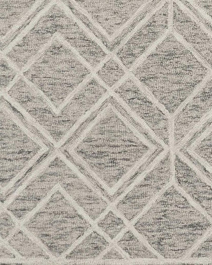 5' X 7' Sand Beige And Ivory Wool Geometric Hand Hooked Area Rug