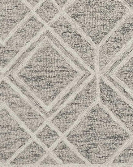 5' X 7' Sand Beige And Ivory Wool Geometric Hand Hooked Area Rug